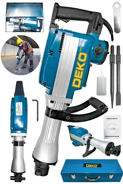 DEKO TURKEY 4500W Bakır Büyük Tip 65mm 16 Kg Kırıcı Hilti 60J Kırım Gücü + Yassı ve Sivri Murç Keski Hediyeli ürün görseli 1