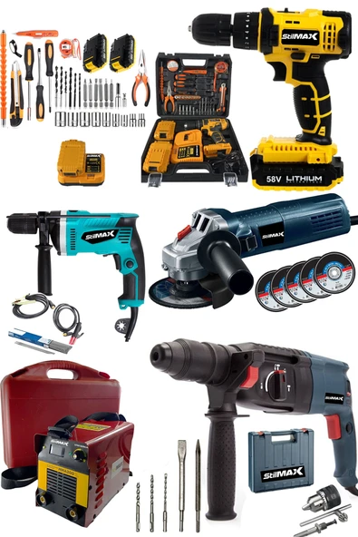 stilmax 5'li Süper Usta İşi Atölye Seti 200a Dijital Invertör Kaynak Makinesi + Matkap Avuç Taşlama Kırıcı ürün görseli 1