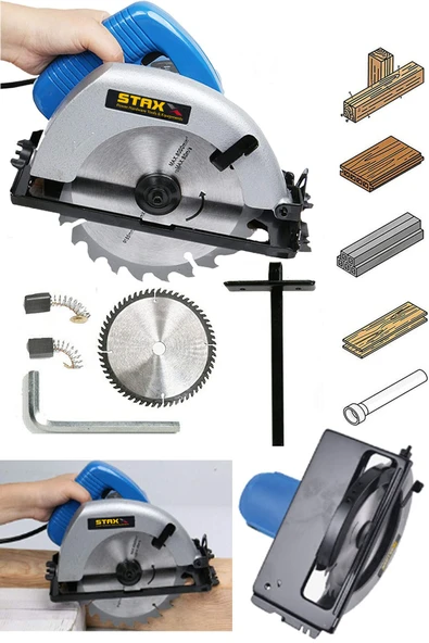 STAXX POWER Metal Çift Dişli Sistem Bakır Motor Ahşap Sunta Kesme Daire Testere Makinesi 1600 Watt 185mm ürün görseli 1