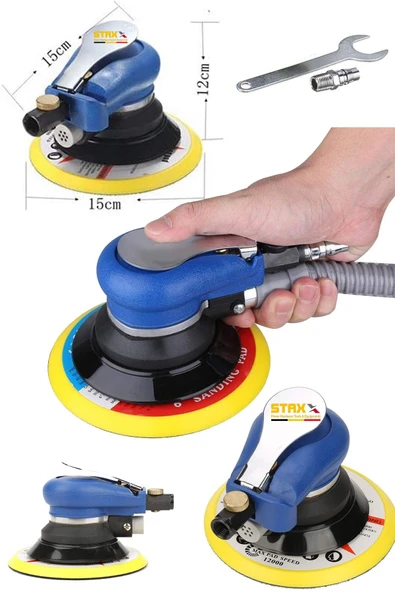 STAXX POWER Çok Fonksiyonlu 150MM Havalı Orbital Zımpara Polisaj Temizleme Makinesi Yüksek Devirli 12000RPM ürün görseli 1