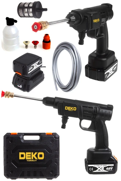 DEKO TURKEY Yüksek Basınçlı Akülü Araba Oto Yıkama Makinesi Sprey Su Tabancası 1500 W 55bar 48v Deterjan Kit ürün görseli 1