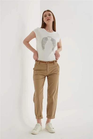 FASHION FRIENDS KADIN ZIMBA DETAYLI BASKILI T-SHİRT 25Y0560K1 ürün görseli 1