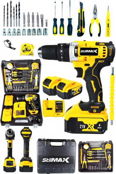 stilmax Şarjlı Matkap Lion Çift Akülü Turbo Darbeli 21v 4ah Çift Vuruşlu Metal Şanzıman Full Takım Setli ürün görseli 1