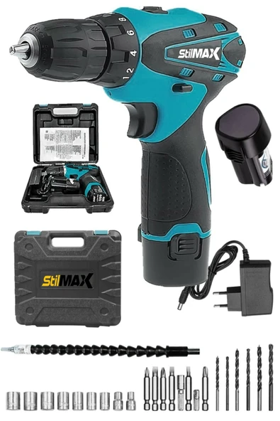 stilmax 24v 4ah Metal Dişli Şanzıman Çift Akülü Şarjlı Vidalama Matkap + 24 Parça Usta Seti ürün görseli 1