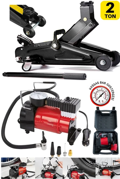 stilmax Araç Lastik Onarım Seti: 2Ton Kapasiteli Timsah Arabalı Kriko + 12V Çakmaklı Hava Lastik Şişirme Set ürün görseli 1
