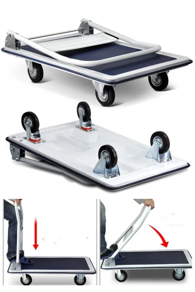 STAXX POWER 300 Kg Kapasite Alaşımlı Çelik Katlanır Platform 4 Tekerlekli Malzeme Koli Paket Taşıma El Arabası ürün görseli 1