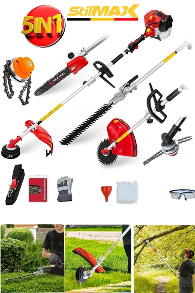 stilmax 20HPX Motorlu Çok Fonksiyonel 5IN1 Kafalı Benzinli Tırpan Ot Biçme + Budama + Canavar + Testere Seti ürün görseli 1