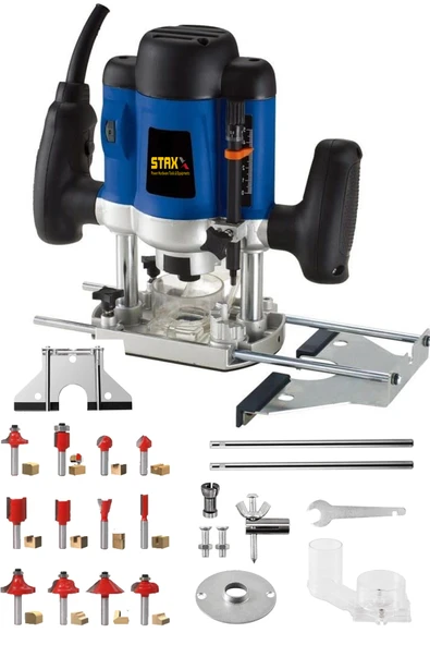 STAXX POWER Germany 3500 Watt 6 Kademe Devir Ayarlı Dikey Formika Freze Makinesi 8 Mm Pens + 12 Adet Uç Seti ürün görseli 1