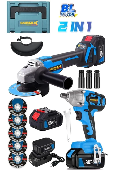 stilmax Yüksek Torklu Çift Güçlü 10 Pilli x2 Akülü Somun Sökme Bijon Seti + Akülü Taşlama Spiral Makinesi ürün görseli 1