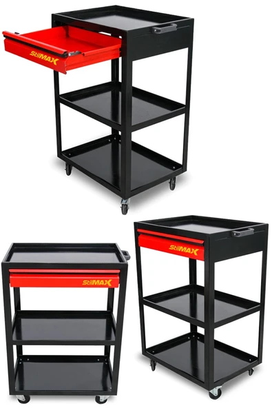 stilmax XL RED Pro Seri Tek Çekmeceli 3 Bölmeli Alet Servis Arabası Tek Çekmece Takım Tezgah Arabası ürün görseli 1