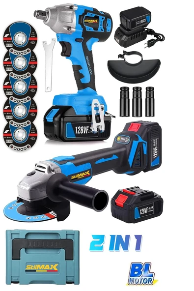 stilmax Yüksek Profesyonel 2'li Set Somun Sıkma Sökme Bijon Taşlama Spiral Makinesi 2 Akülü Kömürsüz Motor ürün görseli 1