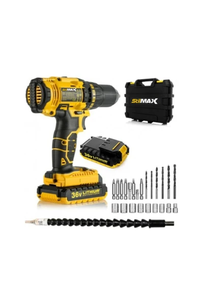 stilmax Xr 36 V 5 Ah Darbeli Çift Li-on Akülü Şarjlı Vidalama Matkap + 27 Parça Usta Seti ürün görseli 1