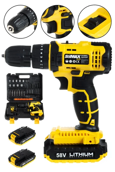stilmax Germany Samsung Çift Batarya Metal Dişli Darbeli Şarjlı Matkap Vidalama Set 58v 8ah 24pcs Usta Seti ürün görseli 1