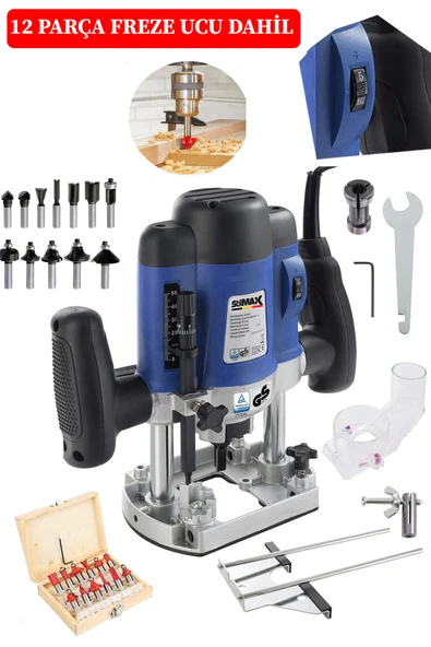 stilmax Germany 4000W 6 Kademe Devir Ayarlı Dikey Çift Kollu Ahşap Freze Makinesi 12Ad Freze Ucu Hediyeli ürün görseli 1