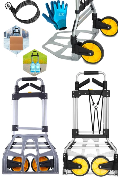 stilmax Germany 120Kg Kapasiteli Katlanır Koli Yük Paket Taşıma El Arabası 360° Dönen Sap + Teleskopik Kol ürün görseli 1