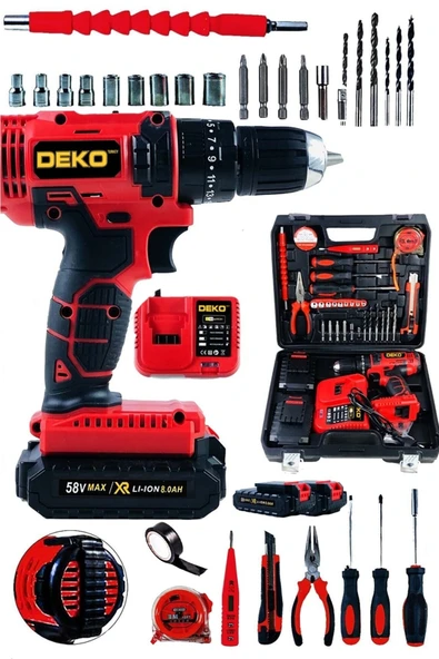 DEKO TURKEY Dkt2069 Darbeli Çift Motor Turbo Şarjlı Entegreli Çift Akülü Şarjlı Vidalama Matkap 58v + Full Set ürün görseli 1