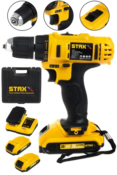 STAXX POWER American Type 58v 8 Ah Şarjlı Matkap Vidalama Metal Dişli Çift Şanzımanlı Samsung Çift Akülü Sarjlı ürün görseli 1