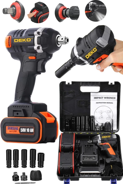 DEKO TURKEY Dk5810ts 58v 10ah Kömürsüz Motor Darbeli Çift Vuruş Bijon Somun Sökme Makinesi Matkap Seti 520nm ürün görseli 1