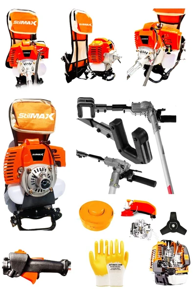 stilmax 3.3 Hp 63cc Benzinli Sırt Tipi Tırpan Makinesi Ot Çayır Çim Biçme + Zeytin Ceviz Silkeleme Aparatı ürün görseli 1