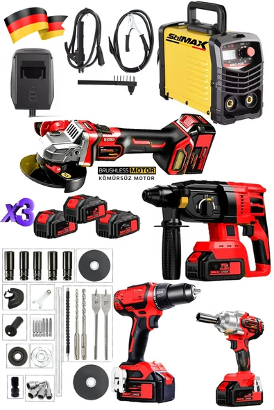 stilmax 5IN1 5'li 10Pil 21V Profesyonel Set 200A İnvertör Kaynak Şarjlı Matkap Somun Sıkma Kırıcı Taşlama ürün görseli 1