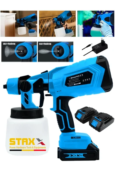 STAXX POWER Yüksek Basınçlı Boya Ilaç Dezenfektan Püskürtme Makinesi Şarjlı Çift x2 Akülü Sprey Boya Tabancası ürün görseli 1