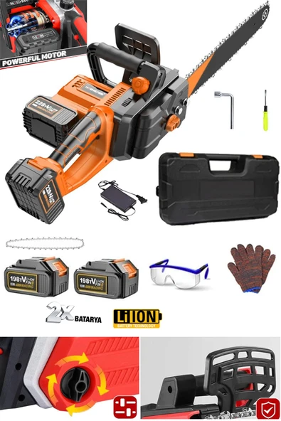 STAXX POWER Otomatik Yağlamalı Turuncu Seri Çift Akülü Lityum Bataryalı BL Motor Odun Ağaç Dal Kesme Makinesi ürün görseli 1