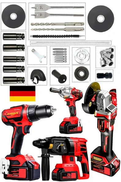 stilmax 20AHX 4'lü x3 Akülü Süper Profesyonel Matkap Seti | Vidalama + Somun Sökme + Kırıcı + Taşlama ürün görseli 1