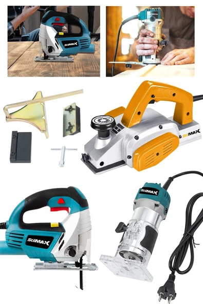 stilmax 3'lü Usta Seti Freze Formika Açma + Ahşap Rendeleme Planya Makinesi +ahşap Kesme Dekupaj Çantalı Set ürün görseli 1