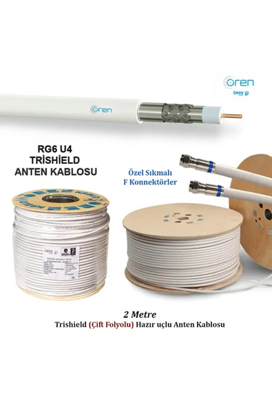 Rg6U4 Trishield 2 Metre Hazır Anten Kablosu ürün görseli 1