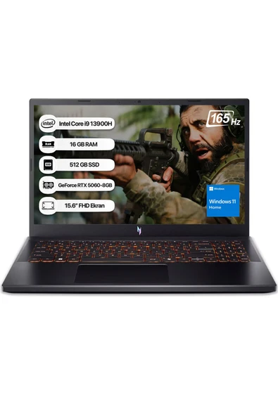Acer Nitro V15 NH.QZAEY.004 İ9 13900H 16GB 512GB SSD RTX5060-8GB 165Hz 15,6" W11 Home Taşınabilir Bilgisayar ürün görseli 1