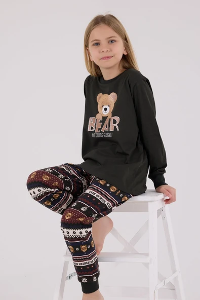 Arnetta Kız Çocuk Aile Bear My Little Friend %100 Pamuklu 4 Mevsim Uzun Kollu Pijama Takım ürün görseli 1