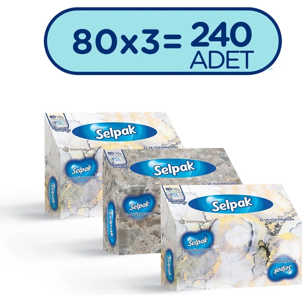 Selpak El ve Yüz Havlusu Kutulu Mermer Desen 3'lü 240 Yaprak ürün görseli 1