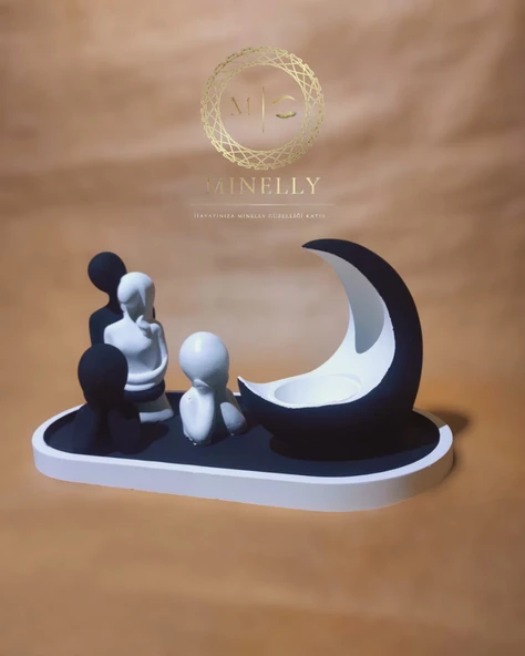 Minelly Özel Tasarım Siyah Beyaz Aile  Ay Işığı Seti ürün görseli 1