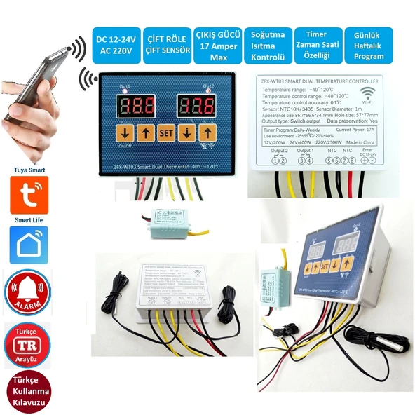 Yate10 WT-03 Dual Smart 12/24/220v Akıllı WİFİ Termostat/Timer ürün görseli 1