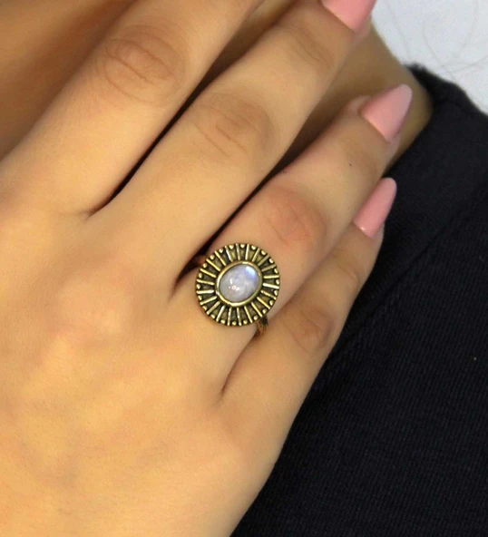 Doğal Taş Aytaşı Doğal Taşlı Antik Model Kadın Ayarlanabillir Yüzük euy74ay ürün görseli 1