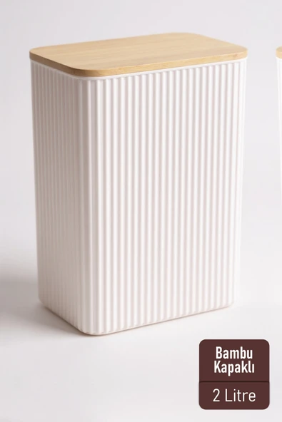 İronika 2 Litre Bambu Kapaklı Erzak Gıda Bakliyat Saklama Kabı Mutfak Organizeri ürün görseli 1