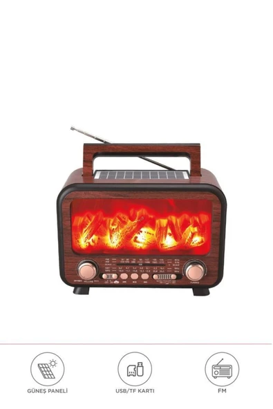Nostalji Kablosuz Speaker Bluetooth Hoparlör Solar Panelli ürün görseli 1