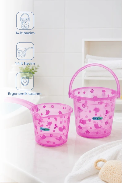 Babyjem Şeffaf Kova & Maşrapa Set Pembe Desenli ürün görseli 1