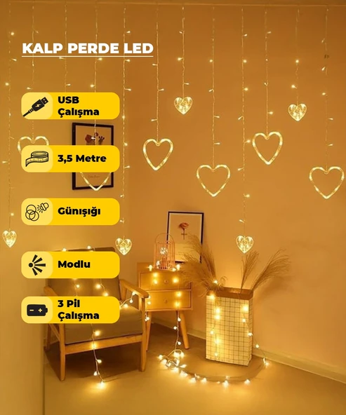 Kalpli Dekoratif Günışığı  Led USB & Pilli - 3,5 Metre - Animasyonlu ürün görseli 1