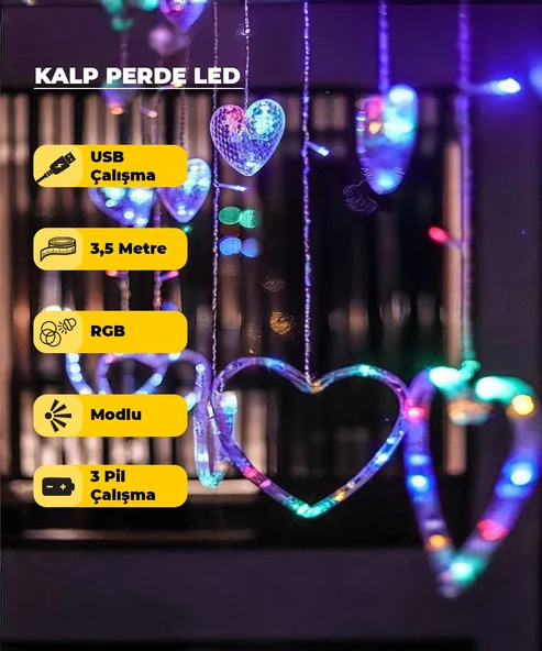 Kalpli Dekoratif RGB (Çok Renkli)  Led USB & Pilli - 3,5 Metre - Animasyonlu ürün görseli 1