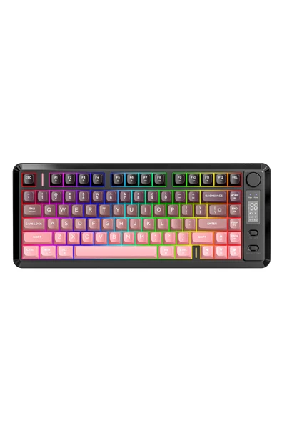 FreeWolf M75 kablosuz 2.4ghz kablosuz + bt çift Modlu klavye Led Ekranlı oyun klavyesi ile PBT Knob Rainbow ürün görseli 1