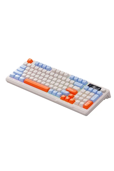 FreeWolf M96 kablosuz 2.4ghz kablosuz + bt çift Modlu klavye Led Ekranlı oyun klavyesi ile PBT Knob Rainbow ürün görseli 1
