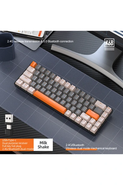 FreeWolf K68 Kablosuz Bluetooth Mekanik Oyuncu Klavyesi Hotswapp Oyuncu Klavyesi ürün görseli 1