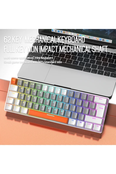 FreeWolf T60 Mini Rgb Oyun Klavyesi Gaming Mekanik 62 Tuşlu 18 Rgb Led Usb Tip-c Kablosu ürün görseli 1