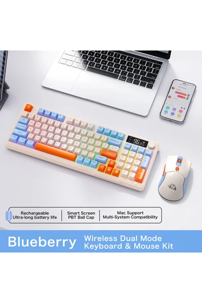 FreeWolf T96 2.4g Bt5.0 Çift Bağlantılı Tft Led Ekranlı Reinbow Gaming Oyuncu Klavye Mouse Set ürün görseli 1