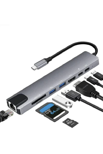silabor 8 In 1 Macbook Pro Air Usb Type-c Hub Dönüştürücü Çevirici Çoklayıcı Usb Hdmı Micro Sd Girişli ürün görseli 1