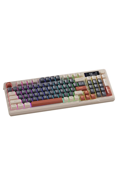 FreeWolf M96 kablosuz 2.4ghz kablosuz + bt çift Modlu klavye Led Ekranlı oyun klavyesi ile PBT Knob Rainbow ürün görseli 1