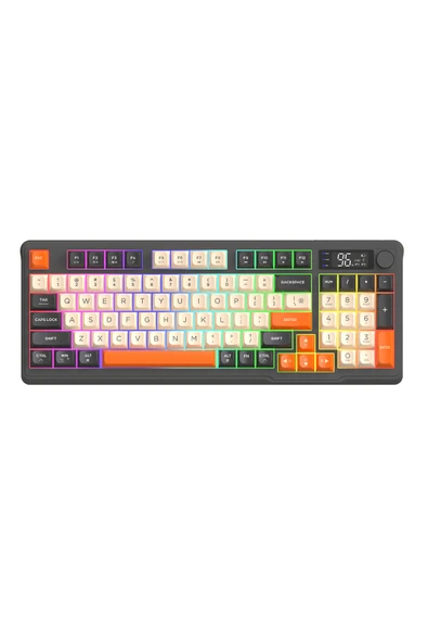 FreeWolf M96 kablosuz 2.4ghz kablosuz + bt çift Modlu klavye Led Ekranlı oyun klavyesi ile PBT Knob Rainbow ürün görseli 1