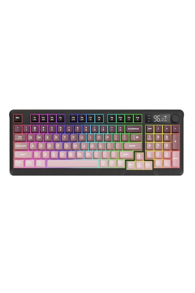 FreeWolf M96 kablosuz 2.4ghz kablosuz + bt çift Modlu klavye Led Ekranlı oyun klavyesi ile PBT Knob Rainbow ürün görseli 1