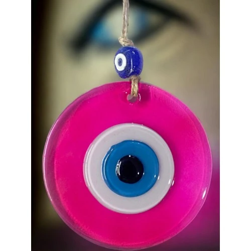 Şeffaf Pembe Nazar Boncuklu Duvar Süsü 10 Cm Cam Duvar Dekoru ürün görseli 1